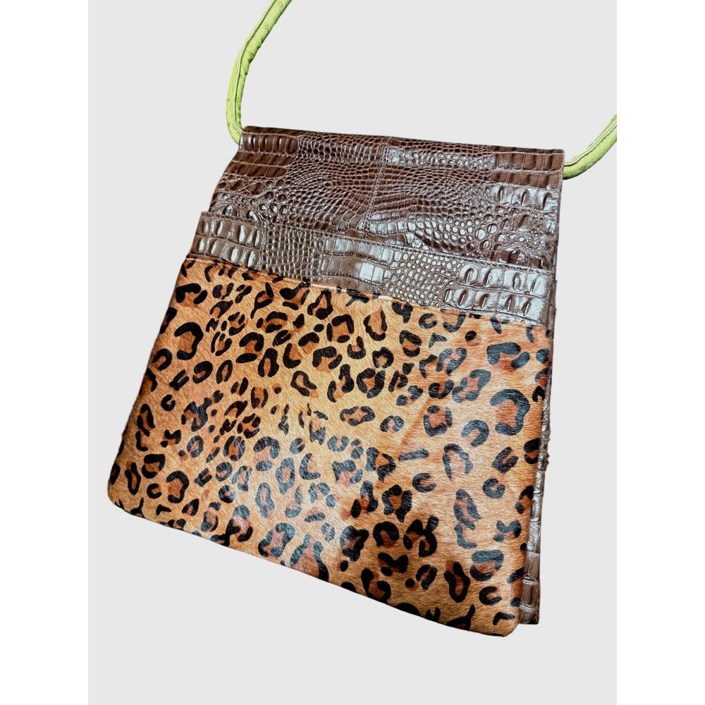 Cleo & Patek Paris Leopard Calf Hair Ostrich Leather Crossbody Bag Western Boho